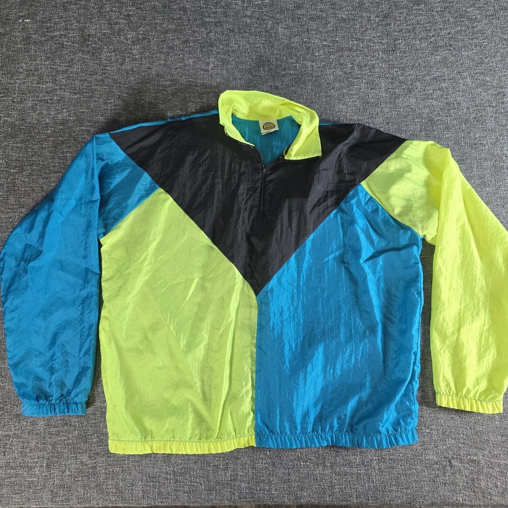 Vintage Fusion Sport Windbreaker Jacket XL Neon Colorblock Made in USA 90s Retro
